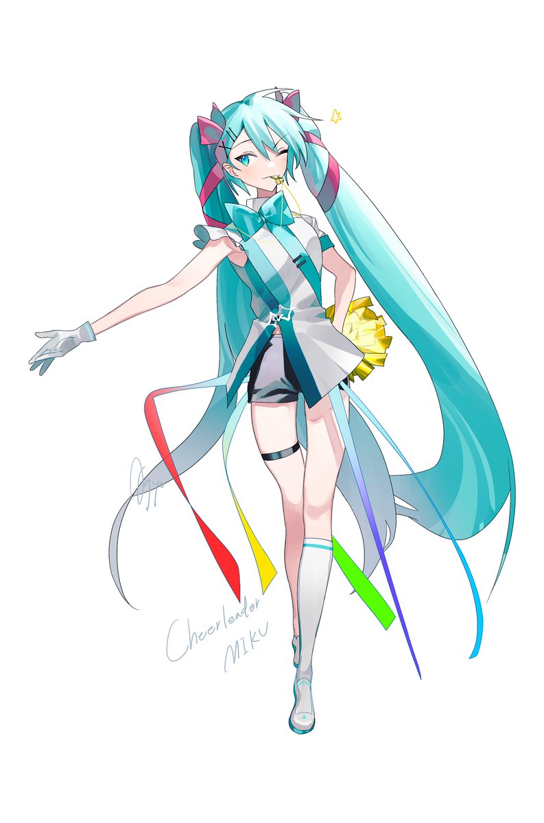 hatsune miku 1girl solo long hair gloves twintails white background full body  illustration images