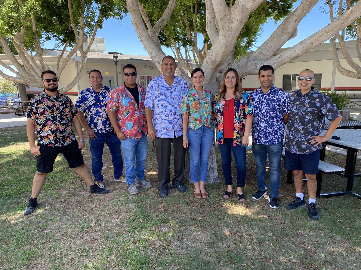 The Summer School Team came dressed as Mr. Perez today! Hawaiian vibes! Have a safe and wonderful weekend, Scorpions! 🇺🇸🌴