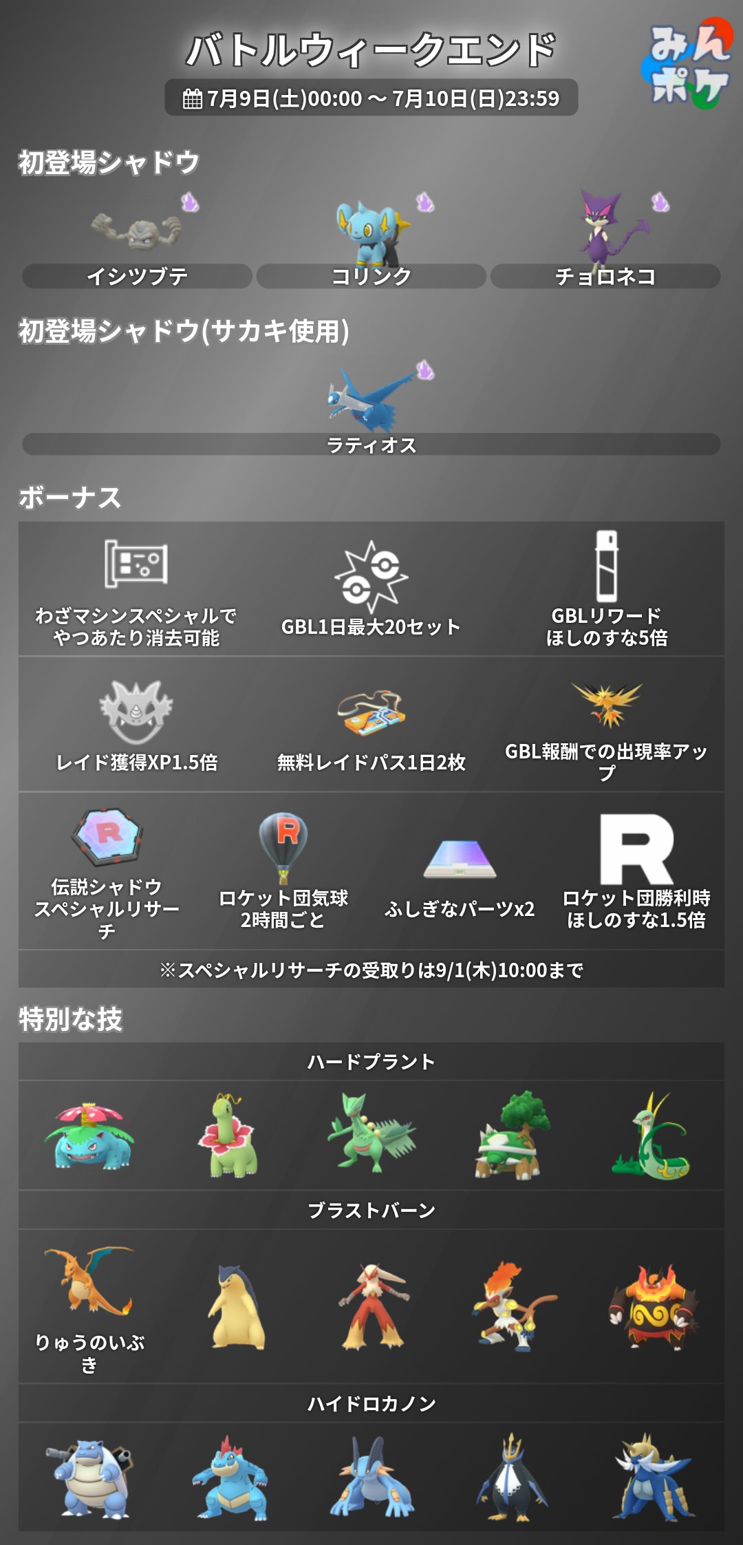 ポケモンgo攻略 みんポケ バトルウィークエンド ウルトラアンロックのボーナスが公式サイトで発表されました が すぐに該当ページは消され 現在は閲覧できなくなっています 様々なボーナス Gbl レイド ロケット団 過去のコミュデイ対象の御