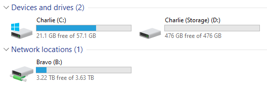 SudoAptInferno's tweet photo. Screenshot of storage on the 11" Asus laptop w/a Celeron chip...I don't know how to own a device w/o doing surgery SOOOO I put a 512 GB NVMe in it because it had the slot for one. 64 GB of local storage was not going to cut it, no way. I mapped my network drive as well. https://t.co/rBee1NPIvi