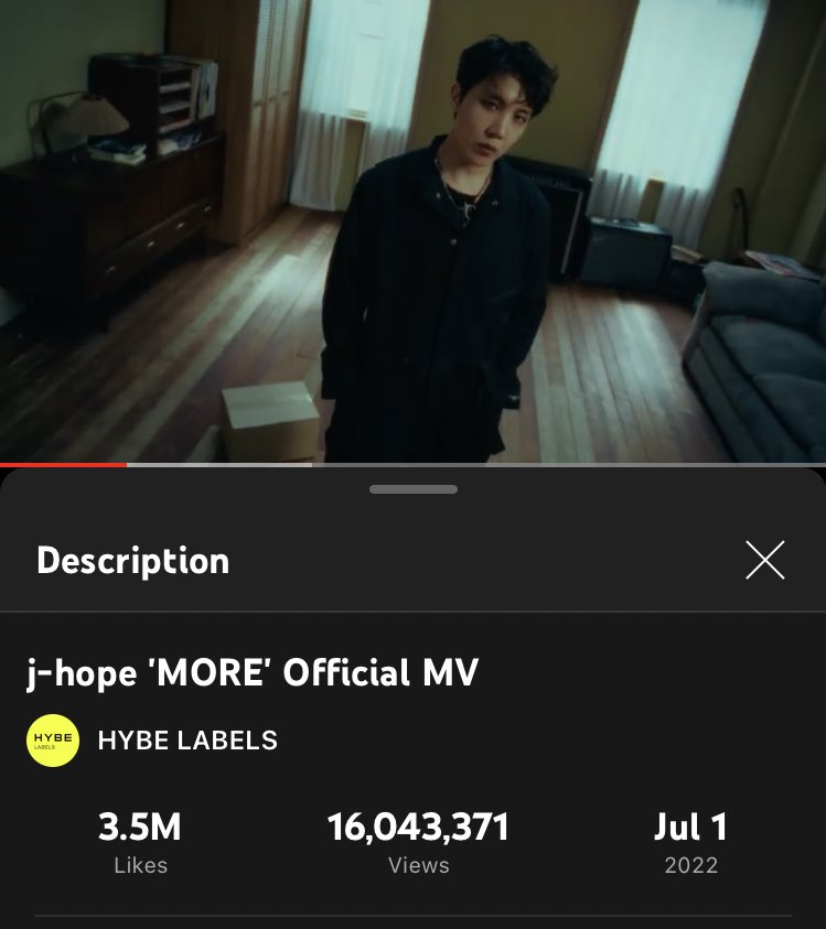 jhopeytdata's tweet photo. j-hope MORE Official MV surpassed 16M views with 3.5M likes‼️

🎯: 30M views (5M likes) 
We’re only halfway our goal! Pls don’t stop streaming, we can do this if we all stream! 
🔗 https://t.co/ootXIq9ZU1

#jhope_MORE #MoreByjhope #JHOPE #JackInTheBox #JHOPEJackInTheBox https://t.co/VXxBDu1PXi