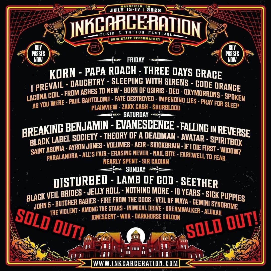 TerryCoughlin's tweet photo. SOLD OUT! #inkcarceration #inkfest #korn #paparoach #breakingbenjamin #evanescence #disturbed #lambofgod https://t.co/Z9jy3Qv1Yu