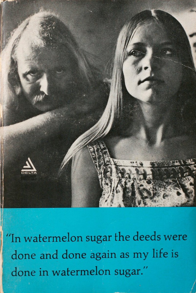 kevinrmaloney's tweet photo. Has there ever been a more ballsy book cover than this? No title, no author name, no blurb. Just a photo of the hippie author with his friend Hilda and the opening line in quotes https://t.co/UoBDFxb73c