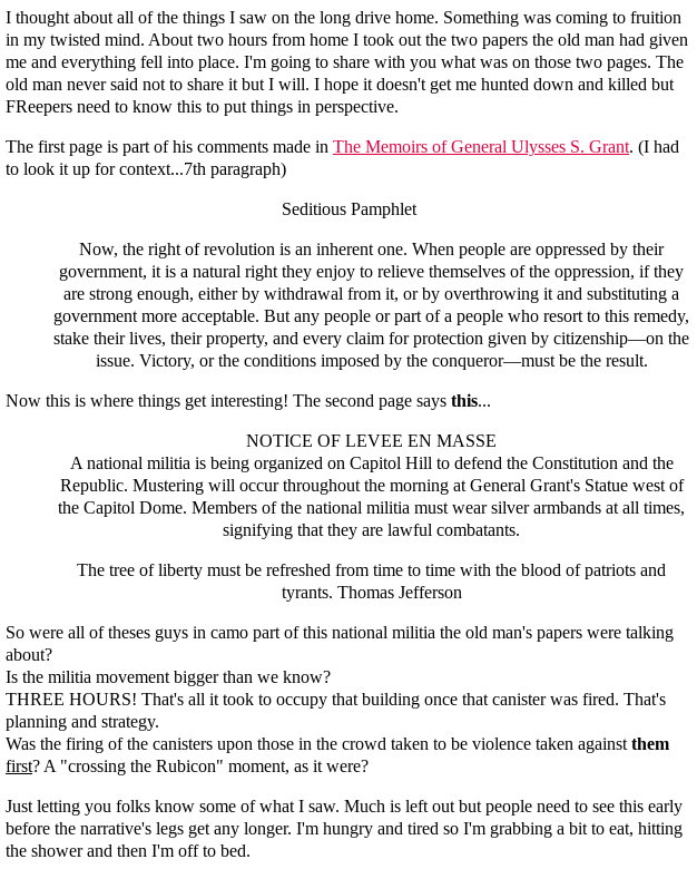 DianthaSol's tweet photo. @I_C_Terrorists @creek_twit @capitolhunters @CTExposers @bennybryant17 @SometimesUsefu2 @EggerDC Another first-hand description (by a MAGA) of #MusterMan and Jan 6, including his second flyer (A quote from Grant's memoirs), #SeditionSmoke, aNtiFa conspiracies...
https://t.co/7giSpu4tu2 https://t.co/BNgee8rJ0I