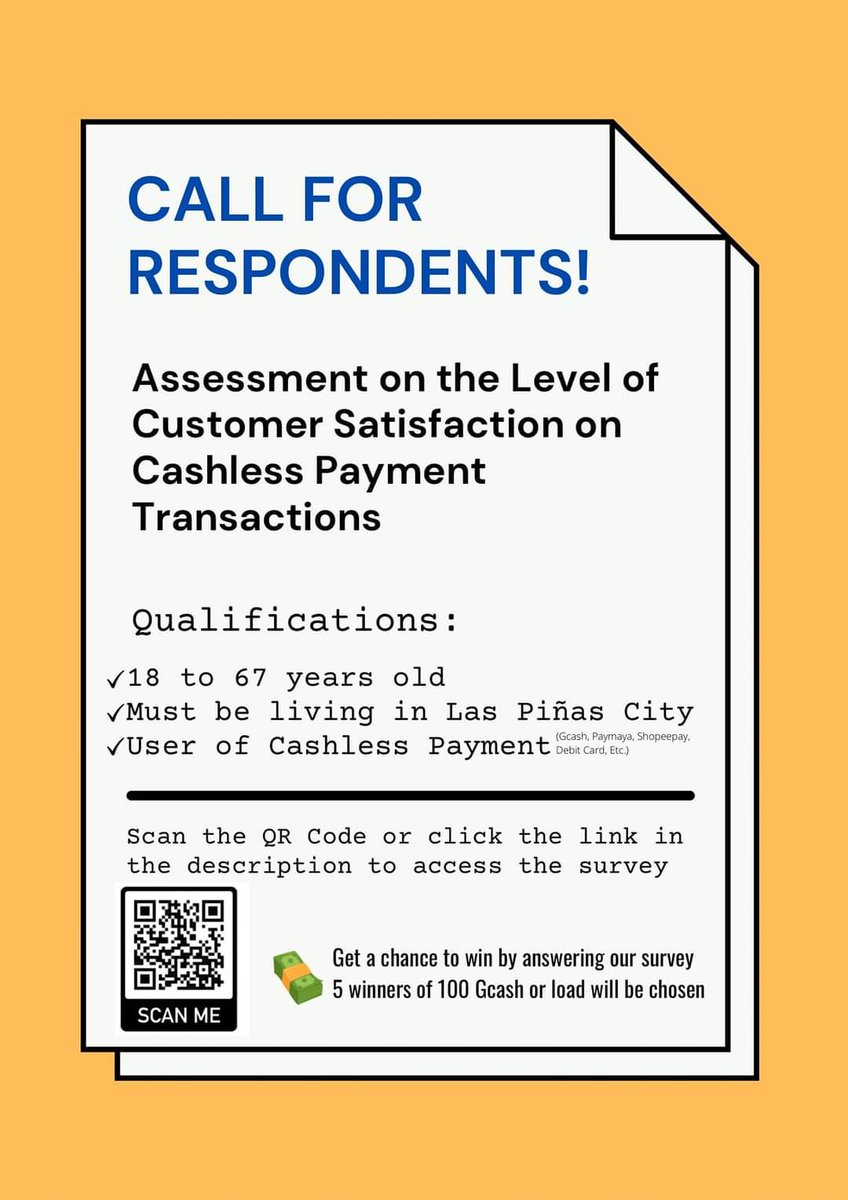PayneRealyn's tweet photo. Greetings! 

We, the researchers of the study entitled “Assessment on the Level of Customer Satisfaction on Cashless Payment Transactions” from BSBAFM 3-3 College of Accountancy and Finance of PUP-Manila are asking for a 5-7 minutes of your time in answering our survey. https://t.co/i7CZYj1i4S