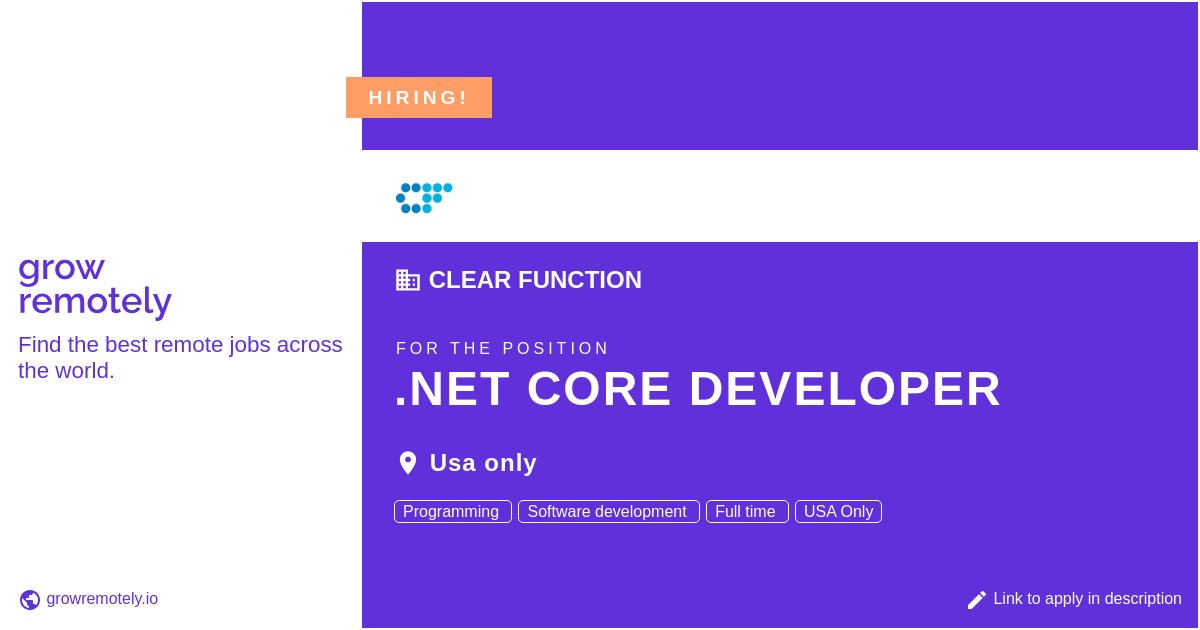 growremotelyio's tweet image. Check out this job at Clear Function for the position .NET Core Developer.
Apply link: growremotely.io/?id=62bf8cf94c…
#hiring #remotejobs #ClearFunction #Programming