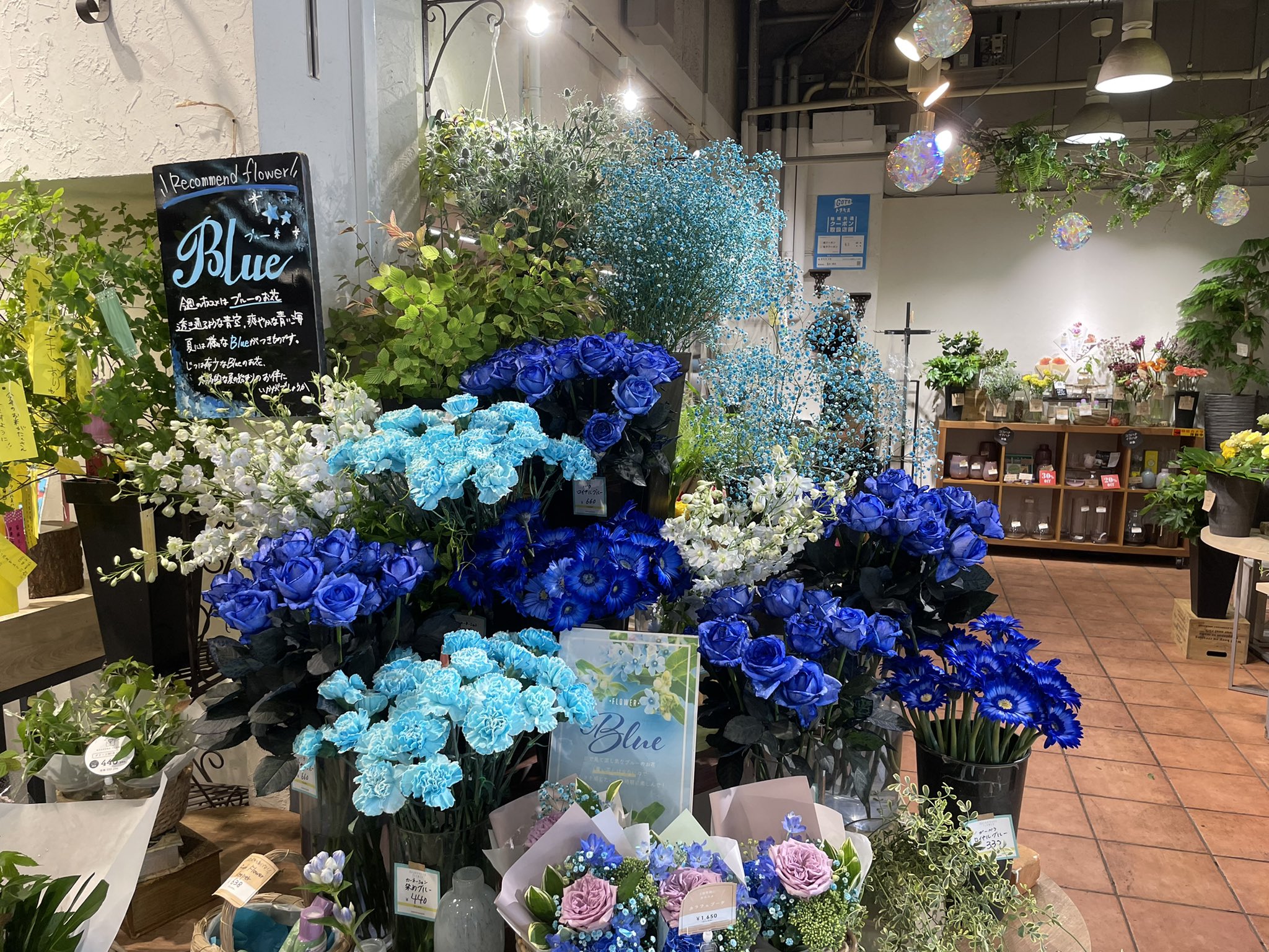 えみくす Kojiさんのお別れ会に行くかたでお花悩んでる方 目黒の日比谷花壇には青いお花がたくさんでした T Co Yhuiioriaf Twitter