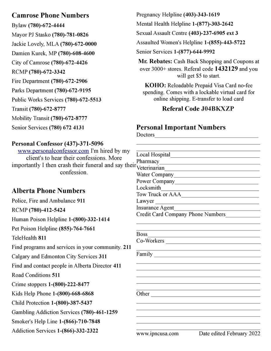 Important Phone Numbers for #Camrose, #CamroseAB, #CamroseAlberta, #Canada, #Alberta. You can download other pages at ipncusa.com. #CamroseAlbertaCanada
#CamroseBusiness,
#centralalberta
#camrosealbertai
#albertacanada
#camrosecounty
#camroselocal 
#downtowncamrose