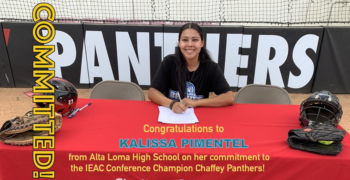ChaffeySoftball's tweet photo. Congratulations to KALISSA PIMENTEL from Alta Loma High School on her commitment to the IEAC Conference Champion Chaffey Panthers!
#PantherProud #panther4life 
@ieacsports @chaffeypanthers https://t.co/UiXr1TliSJ