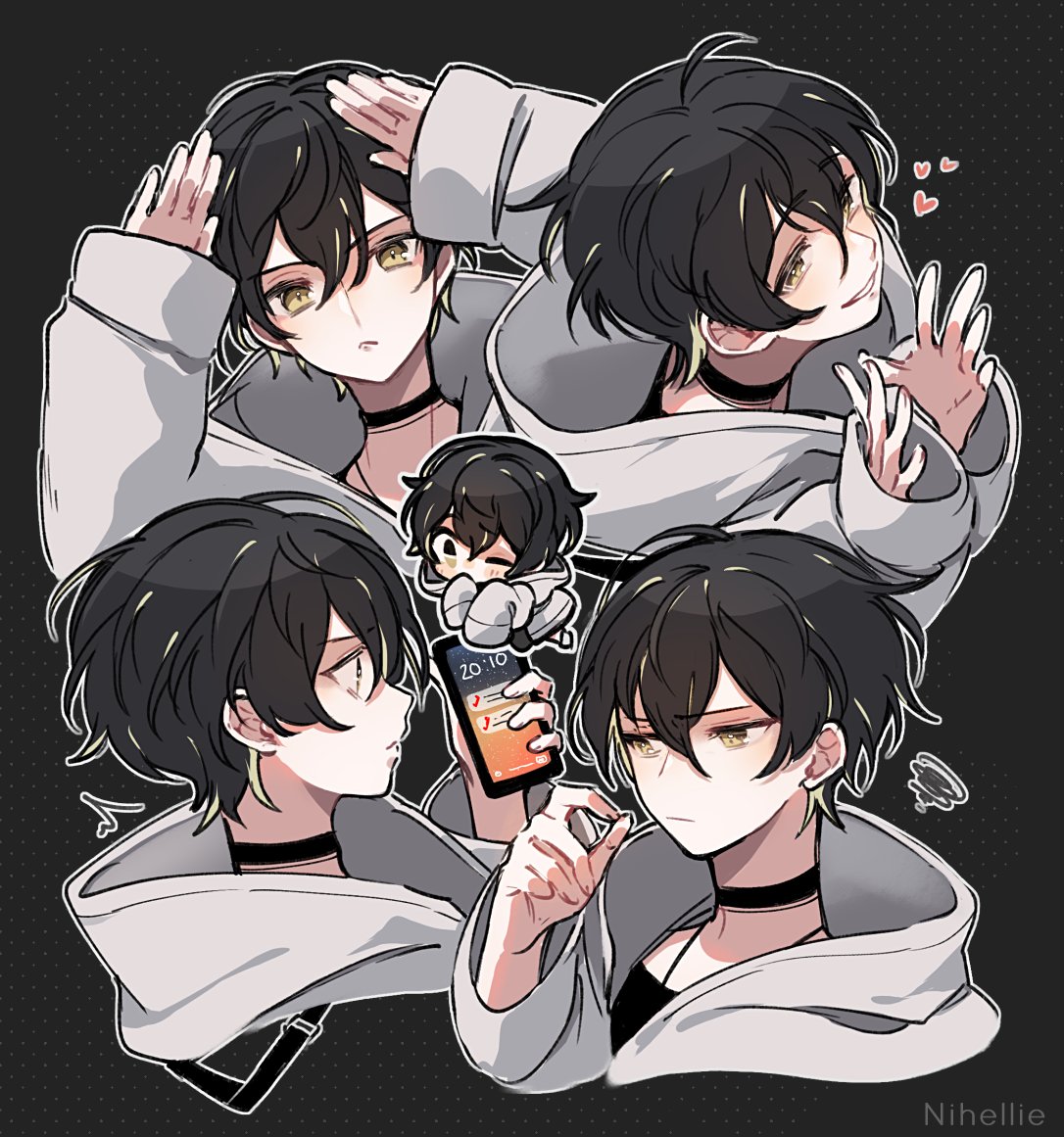 choker black hair phone heart cellphone hood black choker  illustration images