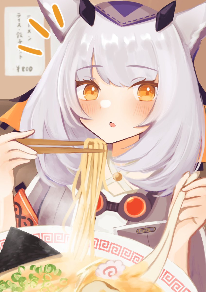 アークナイツ「ラーメンを食べるフィリオプシス
#ロドスグルメアート #アークナイツ 」|まゆちのイラスト