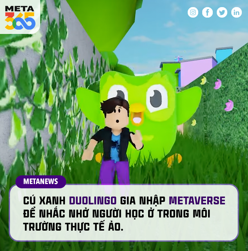 Meta365Official's tweet photo. Duolingo đã chính thức gia nhập vào metaverse. Ứng dụng này đang khuyến khích các nhà phát triển game để tạo ra nội dung học ngôn ngữ của riêng họ trong thế giới ảo Decentraland và nền tảng gaming trực tuyến Roblox
#Meat365 #Duolingo #metaverse https://t.co/w9jJr6q6mn