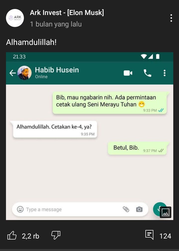 Husen_Jafar's tweet photo. Pagi tadi, akun Youtube saya: “Jeda Nulis”, dibajak. Entah ngapain nih Mas Elon malah live di akun saya. Saya lg upayakan agar bisa kembali ke tangan saya, di antaranya dgn lapor ke @TeamYouTube ini. Bantu RT tweet laporan saya agar terbaca oleh mereka. Bismillah bisa kembali. 🙏 https://t.co/fDAA5pYxh2