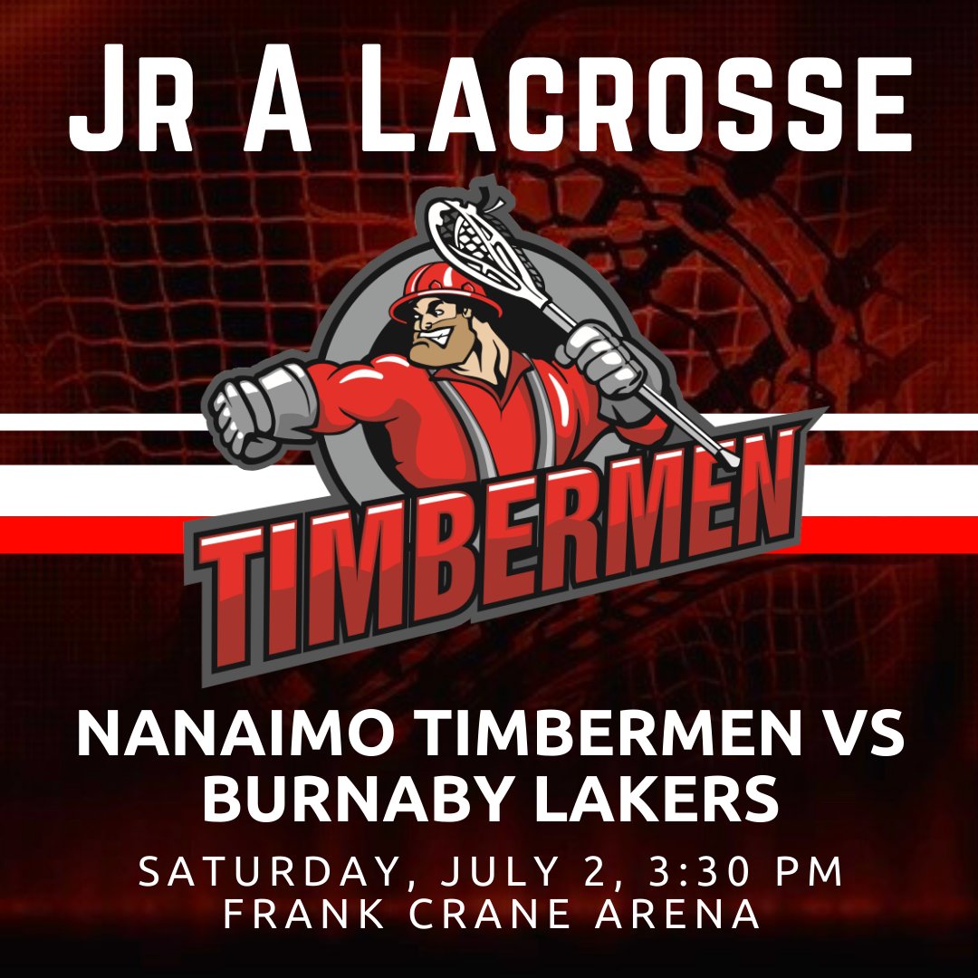 We have more lacrosse!!  Your Nanaimo JrA Timbermen host the Burnaby Lakers at the Frank Crane Arena on Saturday, July 2, at 3:30pm.  This is the last regular season home game before playoffs, so you'll want to be there.  #GoTmen <a href="/bcjall/">BC Junior A Lacrosse</a>