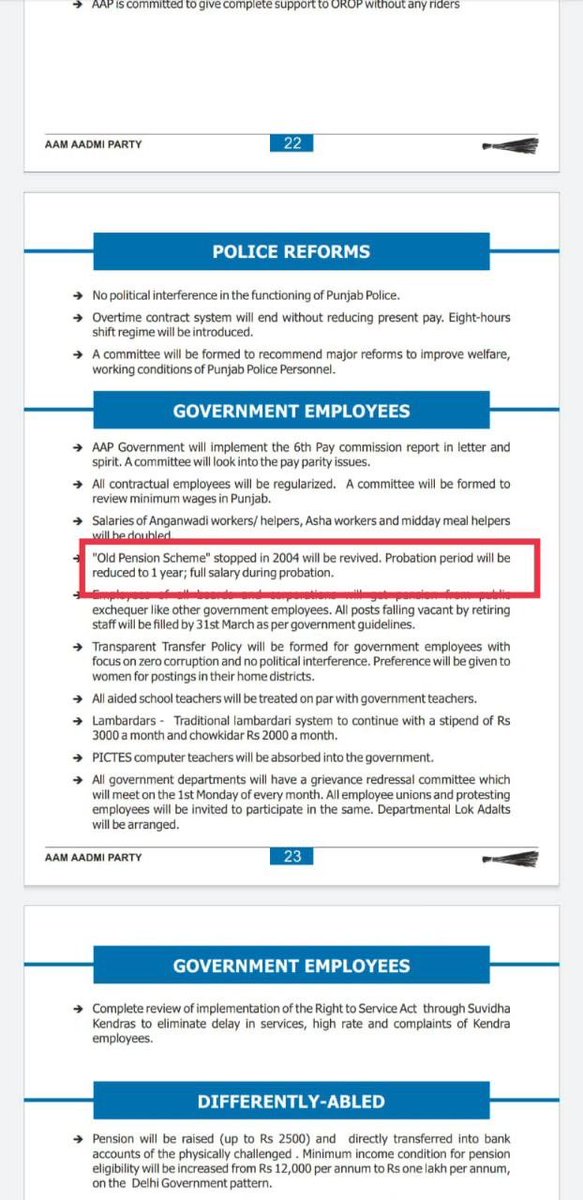 harwind57170636's tweet photo. ⁦@BhagwantMann⁩ ⁦@ArvindKejriwal⁩ ⁦@AamAadmiParty⁩ ⁦@HarpalCheemaMLA⁩ 
CM saab look into these guarantees 
1) Full pay during probation
2) old pension scheme https://t.co/0wbN71GyJQ