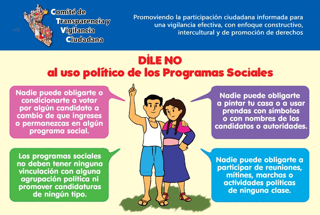 ctvcperu's tweet photo. #CTVCalerta | En estas Elecciones Regionales y Municipales 2022, dile NO al uso político de los programas sociales del @MidisPeru. Respetemos y hagamos respetar su neutralidad.
#ERM2022 #ParticipaciónCiudadana #VotoInformado @MCLCP_NACIONAL @JNE_Peru @Defensoria_Peru https://t.co/TZYYsLc90X