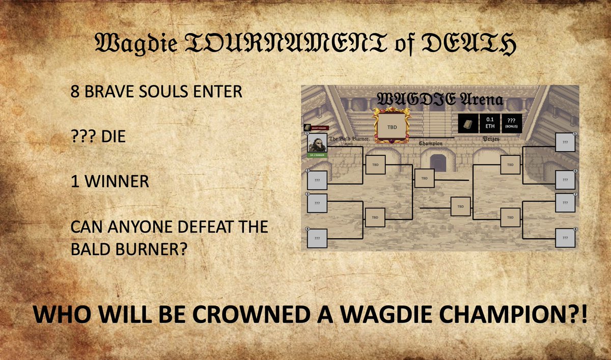 The merciful crowd spared me after my defeat in battle vs Bald Burner.. and I intend to make their gracious act worthwhile by offering:

𝔗𝔥𝔢 𝔗𝔒𝔘ℜ𝔑𝔄𝔐𝔈𝔑𝔗 𝔬𝔣 𝔇𝔈𝔄𝔗ℌ!

We're all going to die. Make your death glorious⚔️

Read on travelers, to partake or bear witness