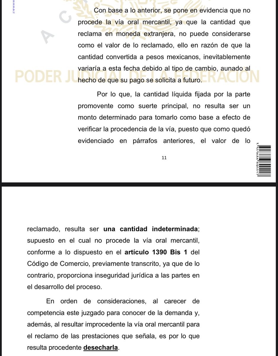 alfredokriki's tweet photo. Así se las gasta el Juez Cuarto de Distrito Especializado en Juicios Orales Mercantiles en el Primer Circuito, para no conocer una demanda oral mercantil. Se demandó una cantidad en dólares y dice que es cuantía indeterminada. @CJF_Mx https://t.co/oAei0XaNJA
