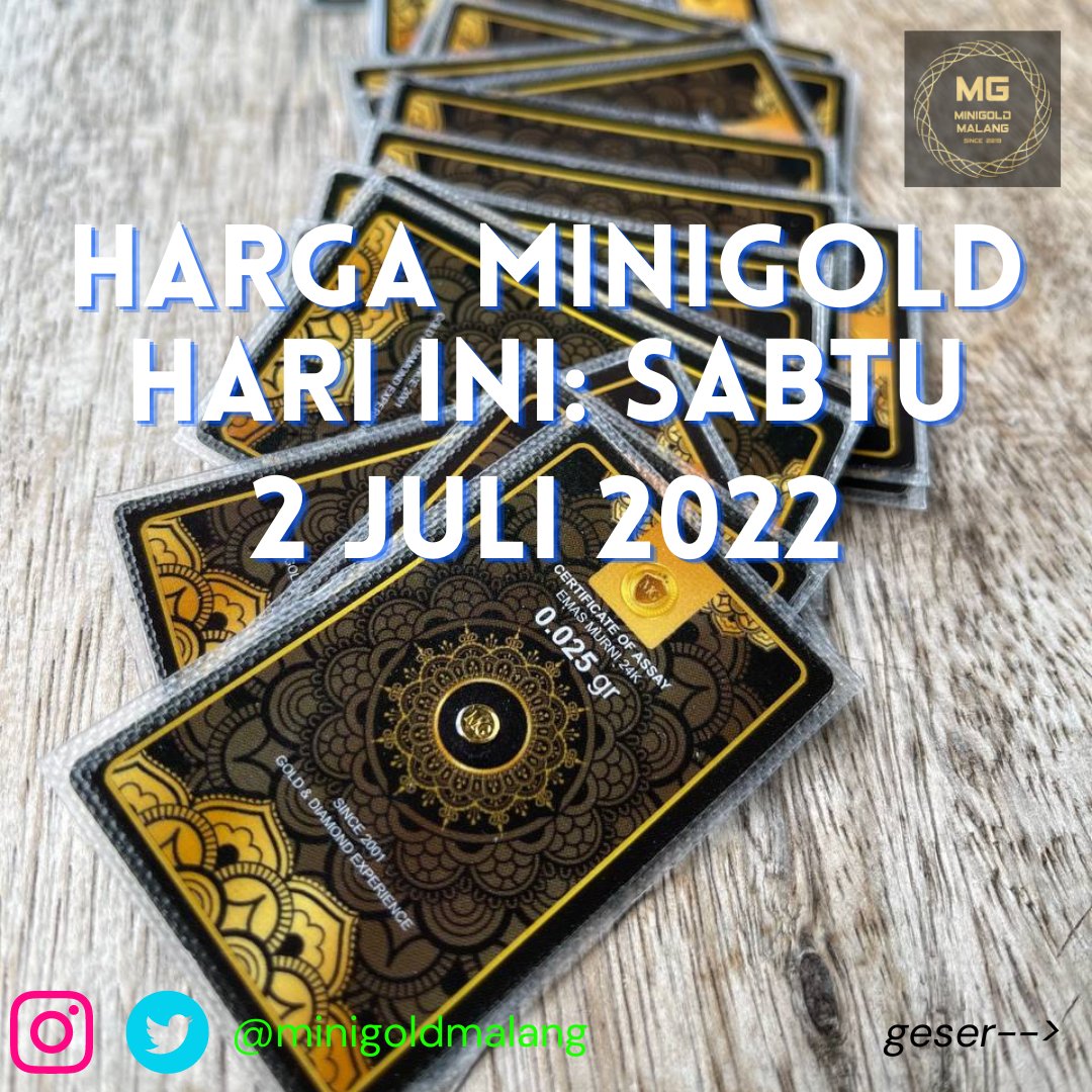 minigoldmalang's tweet photo. Harga MiniGold hari ini, Sabtu 2 Juli 2022:

Semoga semakin hari, semakin bertambah simpanan emasnya.

Info pembelian dan join reseller https://t.co/fehKIKghD4 #emaskandia https://t.co/OaURb0sVPp