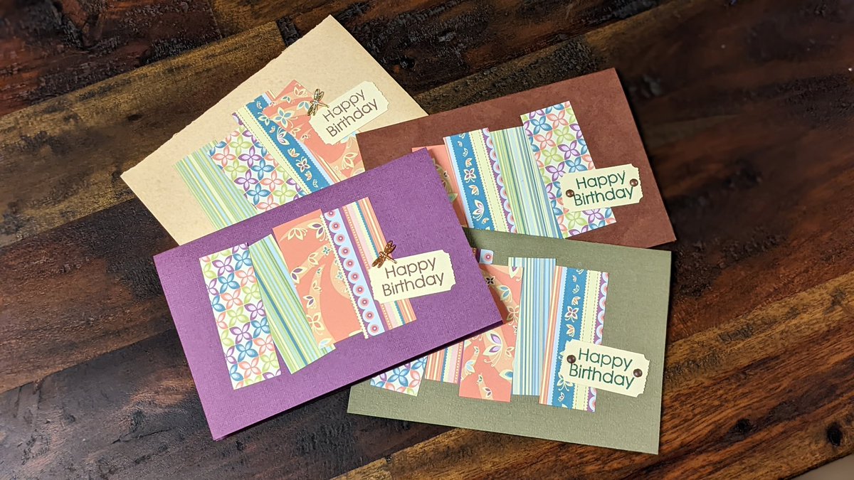 drhollyt's tweet photo. Weekend craft time. My first attempt at making cards after inheriting *all* the craft supplies from my mum. 
#crafting #downtime #RestAndCreate #MentalHealthMatters https://t.co/Xh8xKUF4yu