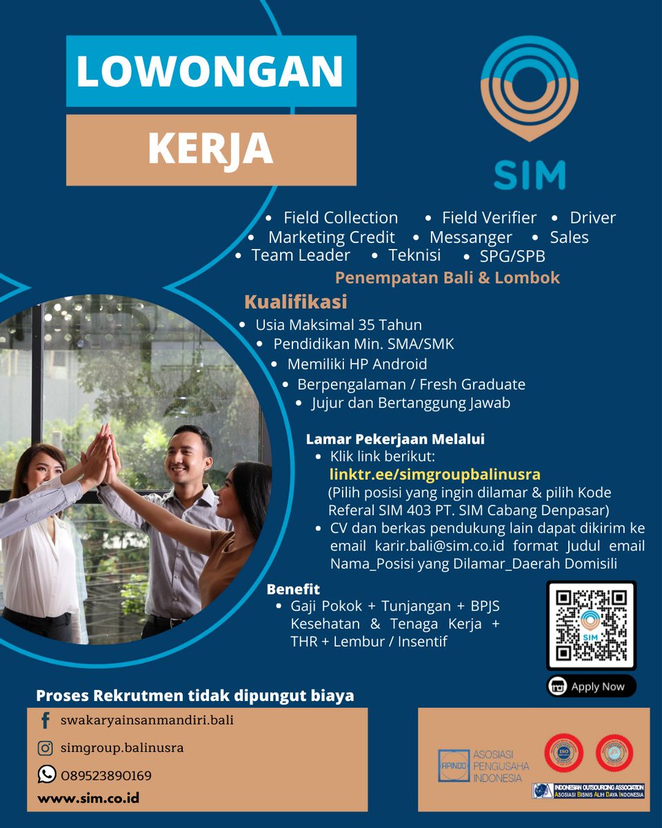 SimgroupB's tweet photo. Lowongan Kerja PT. Swakarya Insan Mandiri.

Yuk, buat yang masih belum kerja segera submit data dirimu dan mulai bekerja di Bulan Juli 2022

#lokerbali #lokerlombok #lokerdenpasar #lokermataram #lokerpraya #lokerselong #lokergianyar #lokertabanan #lokerbadung #lowongankerjabali https://t.co/RQwjSXM80U