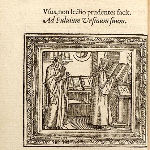 “Usus, non lectio prudentes facit.” 
“The use, not the reading, of books makes us wise,” from Geoffrey Whitney’s Choice of Emblems (1586).