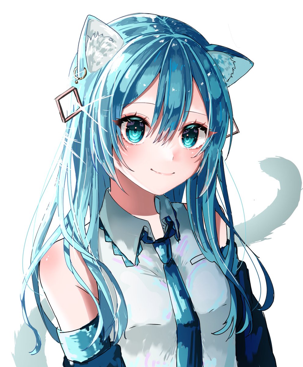 hatsune miku 1girl solo animal ears necktie long hair cat ears tail  illustration images