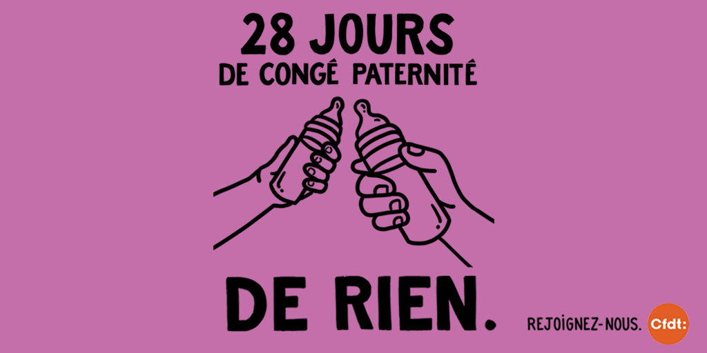 CFDT's tweet image. Le 1er/07/2021, le #congépaternité passait à 28 jours : une avancée sociale majeure et une revendication historique de la CFDT. Prochaine étape : 2 mois ? 🙂 #RejoignezNous cfdt.fr/adhesion