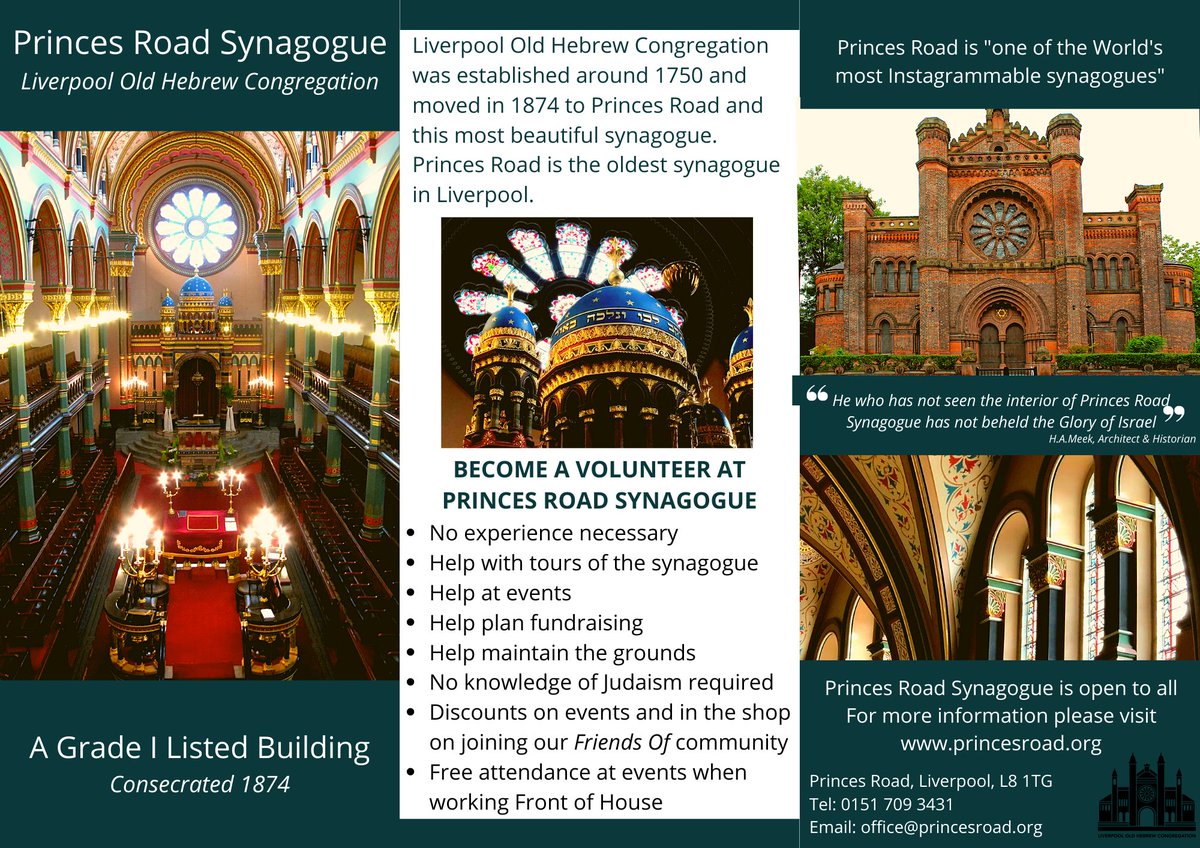 If you are part of a #community group in #Liverpool please can you share this with them. We are looking for #volunteers to help with a variety of areas in our #synagogue. No experience necessary, no fixed times, and no need to be #Jewish. #supportlocal