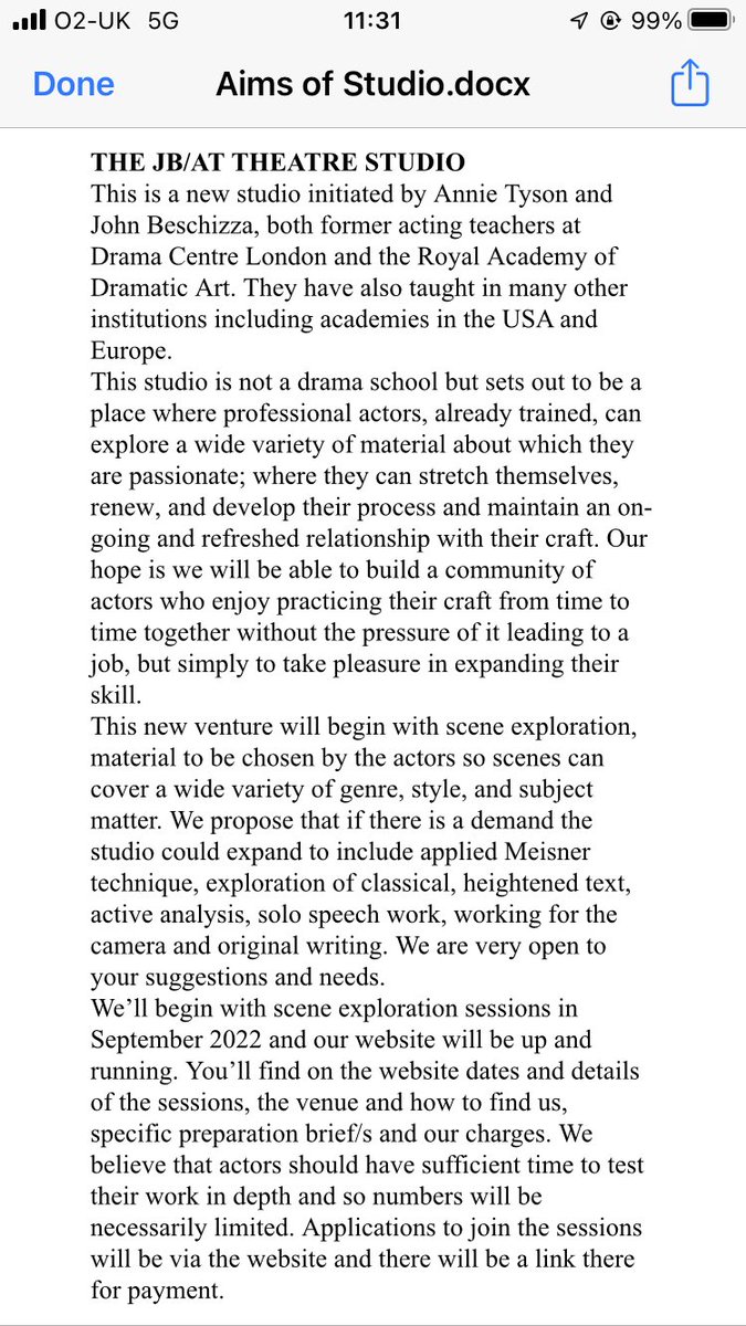 Thrilled by the huge response to the proposal for our Studio. See the the full proposal. We are going to start small and simple. It’s not a training course like a drama school but a place to explore and work and create a community. It might grow. We’ll see…