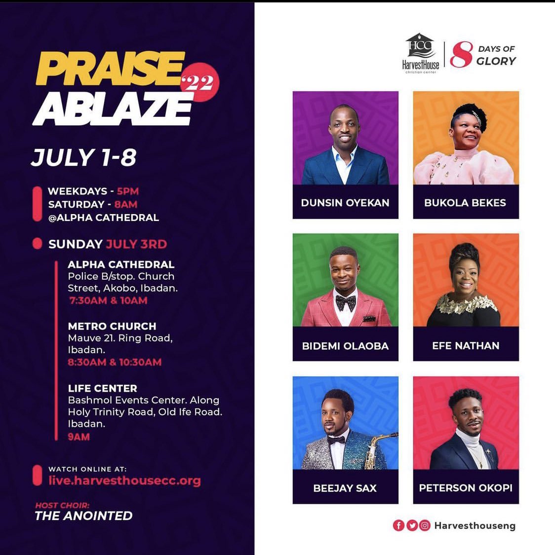 Praise Ablaze started yesterday and it was an awesome time in God’s presence. See you today by 8am.
#PraiseAblaze2022
#HarvestHouseNation