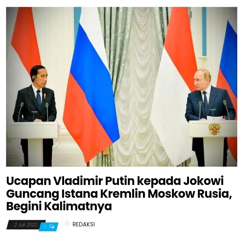 comdevberau's tweet photo. 🤝 🇮🇩
Ucapan #VladimirPutin kepada #Jokowi
Guncang Istana #Kremlin #Moskow #Rusia

Begini Kalimatnya😯
 https://t.co/5M77LBaetT

https://t.co/Jn0Wqxf4wi –Presiden Vladimir Putin menyambut kedatangan Presiden #JokoWidodo (Jokowi) di #IstanaKremlin pada Kamis (30/6/2022)

continue https://t.co/6AsbhbEvMA
