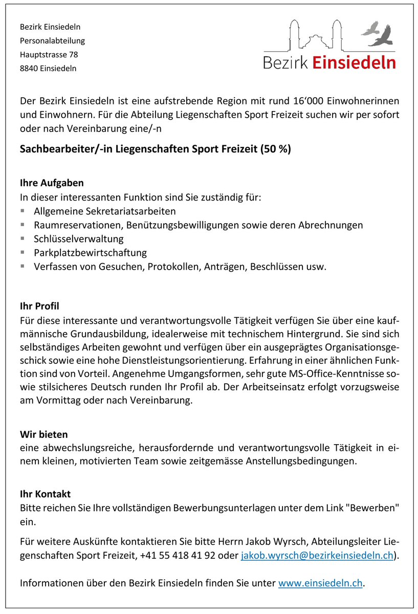 #Bezirk #Einsiedeln #freiestelle #job
