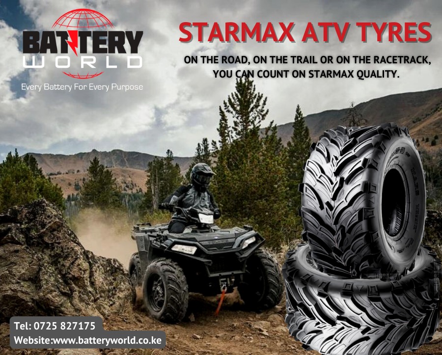 For the best STARMAX ATV TYRES contact Battery World Ltd
On the road, on the trail or on the racetrack, you can count on starmax quality.
Tel 0725 827175 Email: sales@batteryworld.com Website: batteryworld.co.ke
#starmax #ATV #ATVTYRES