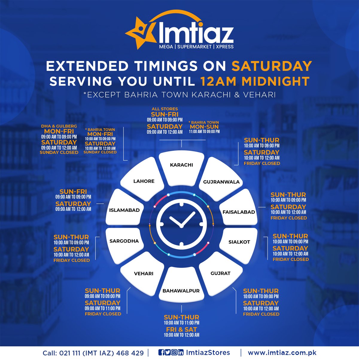 imtiazstores's tweet photo. Imtiaz Stores are serving you with extended hours on Saturday so that you can shop as much as you want without any hassle. Happy shopping! 💙
#ImtiazStores #StoreTimings https://t.co/oywho1BgHK