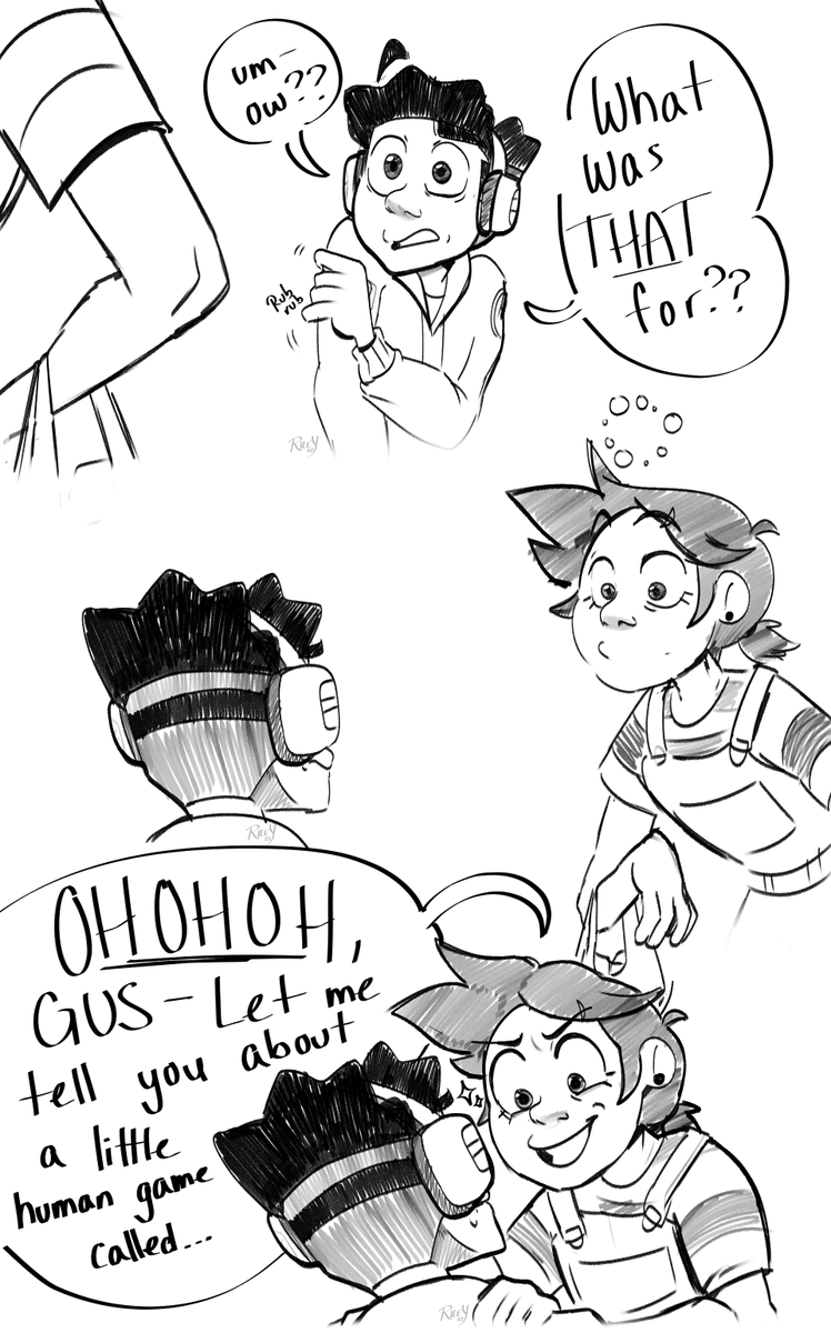 rileyclaws's tweet photo. Tried to think of a witty comment for this one but no it's just Luz teaching Gus about punchbuggy and its consequences 
#TheOwlHouse #TOH #tohfanart https://t.co/4IMPqwYlWr