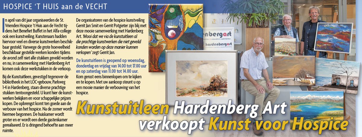 HuisaandeVecht's tweet photo. Deze week in #Weekblad @TorenHardenberg: hospice doet kunstcollectie in de verkoop...
Mooie samenwerking met #kunstuitleen @HardenbergArt ❤ H-art
Kom ook kunst kijken en kopen in @LOC_Hardenberg https://t.co/RDk2FwqGTu