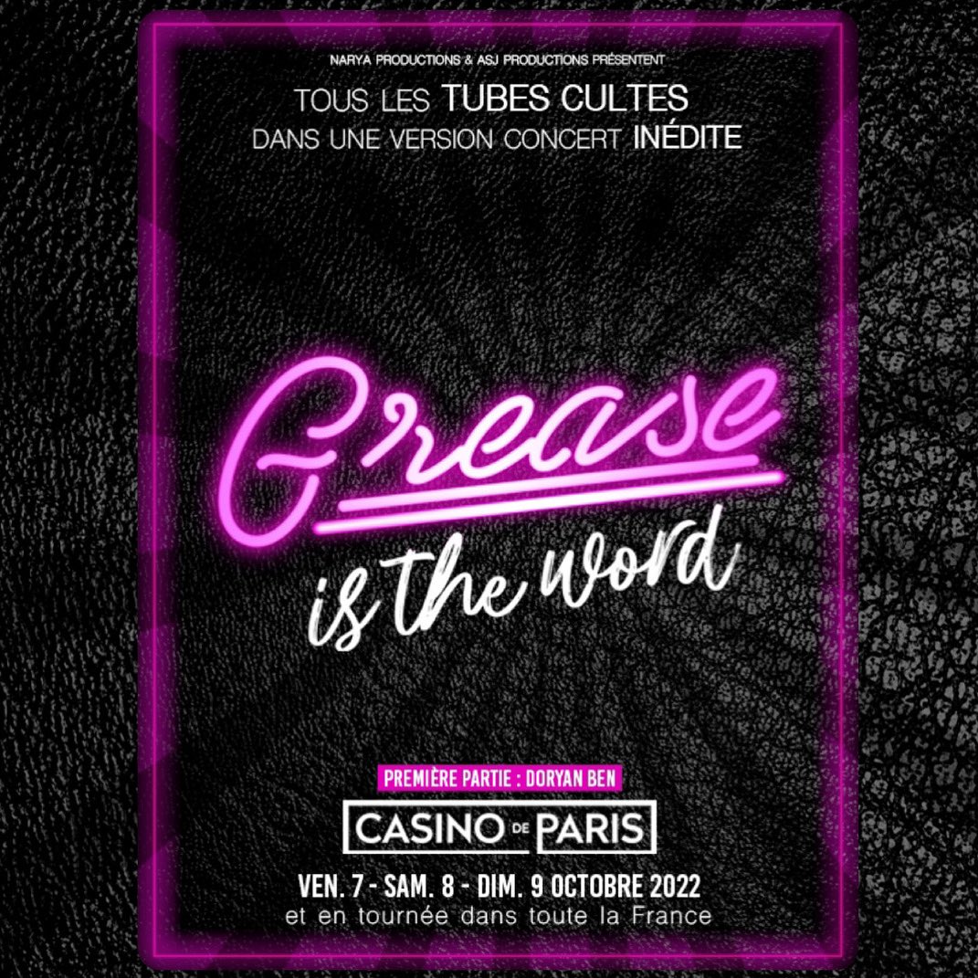 L’info de la semaine à retenir et partager c’est ça: <a href="/doryanben/">Doryan Ben</a> assurera la première partie des concerts GREASE IS THE WORD🎟 casinodeparis.fr/fr/meeting/194…