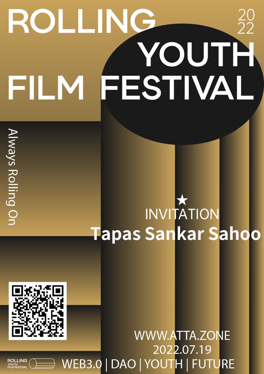 BlockTapas's tweet photo. I’m excited to join the unprecedented #RollingYouthFilmFestival! 

Thank you @ATTA_Protocol for the inviitation. Look foward to the online red-carpet and opening film premier at 10am on 7/7 (UTC+8).

#Metaverse #filmfestival https://t.co/nubimCuhCX