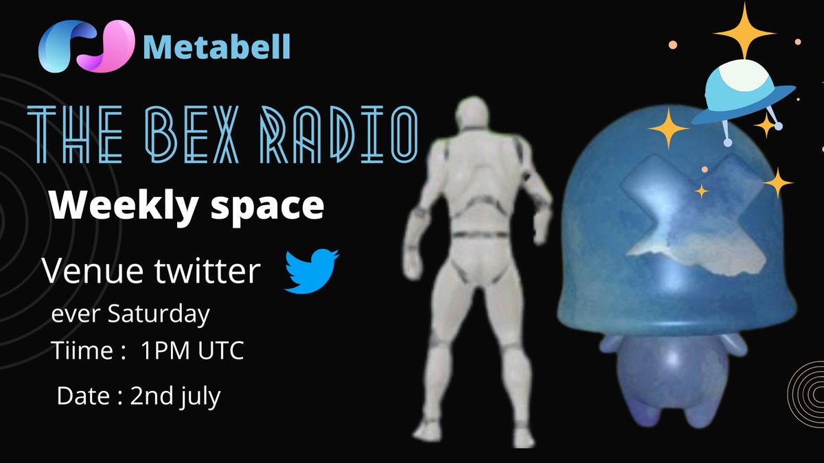Gaddamvivekwgl's tweet photo. #bexradio  weekly twitter space 
Date : 2nd july 
Join every week don’t forget to join it 🎉🎉

#weeklyspace 
#metaverse 
#metabellnft 
#bellspace 
#UGC https://t.co/PsbM0Kpq90