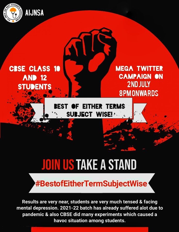 UrHimanshuBorah's tweet image. Today last &amp;amp; final campaign for CBSE 10TH &amp;amp; 12TH students from 8PM onwards.
Hastag-
#BestofEitherTermSubjectWise
Don&apos;t use it before 8PM.

Unite for the final time to show the power &amp;amp; unity. Time to show the majority to authorities.
#JusticeForCBSEstudents2022