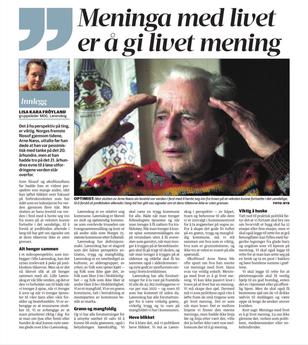 lisafroyland's tweet photo. “Meninga med livet er å gi livet mening”
Ta det fra en som tenkte mer enn de fleste og som levde et liv i undring over små og store ting: Arne Næss.
#detgodeliv https://t.co/ilYTQZ9mBo