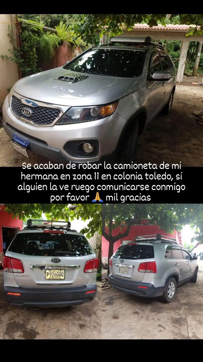 Se acaban de robar la camioneta de mi Hernaan en zona 11 realmente Guatamala se  ha vuelvo un país donde la clase trabajadora paga por toda la impunidad 

Le ruego tanto un rt , hoy por mi y mañana por ti, que Dios los bendiga