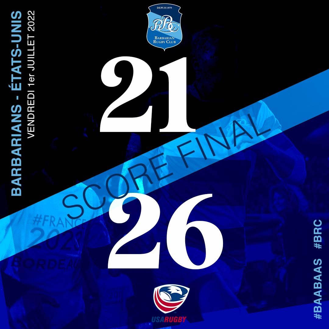 vibrezrugbyd2's tweet photo. Rugby: les Barbarians français s'inclinent face aux Etats-Unis 26-21
#Baabaas #BRC #EaglesUnited #espritetjeu #RUGBY #USAvBRC @vibrezrugbyd2
https://t.co/6szuDSnyJy https://t.co/VJ8slFjhJK