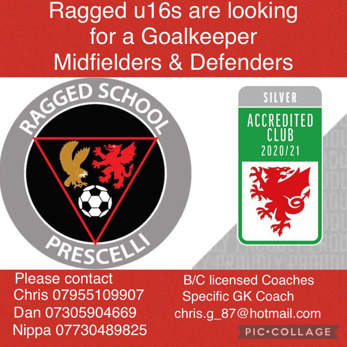 Please share round. Plenty of teams have been hit by the new one club rule Ragged  school u16s are recruiting. Great club great set up great fun ❤️🖤⚽️