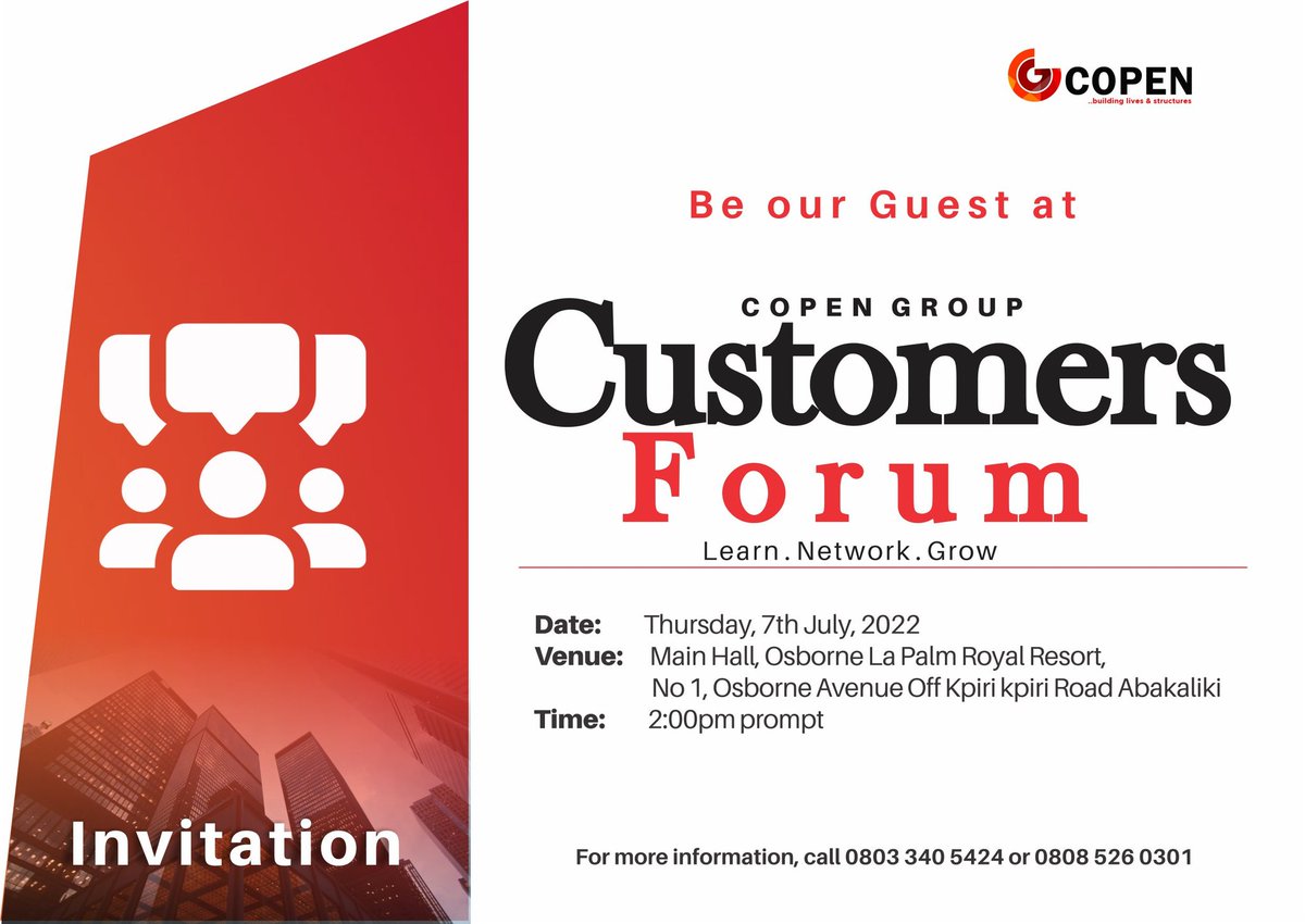 CopenGroup's tweet photo. Are you tired of being a tenant; Wish to acquire that Dream Home; Already contributing to the National Housing Fund (NHF)? 

You are invited to #COPENCUSTOMERFORUM. 

Date:    Thursday, 7th July, 2022

Venue: Osborne La Palm Royal Resort, Abakaliki.

Time:    2:00pm

#CopenGroup https://t.co/zGkIAdMW21