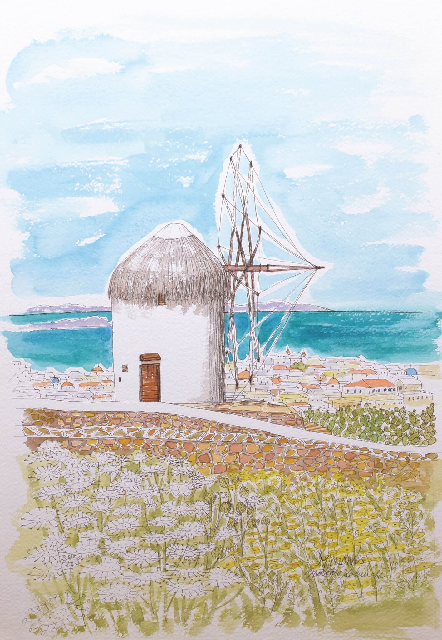 ミコノス島の風車の油絵です 楽天市場】絵画 油絵 青い海のエーゲ海 ミコノス島 （滝川英彦