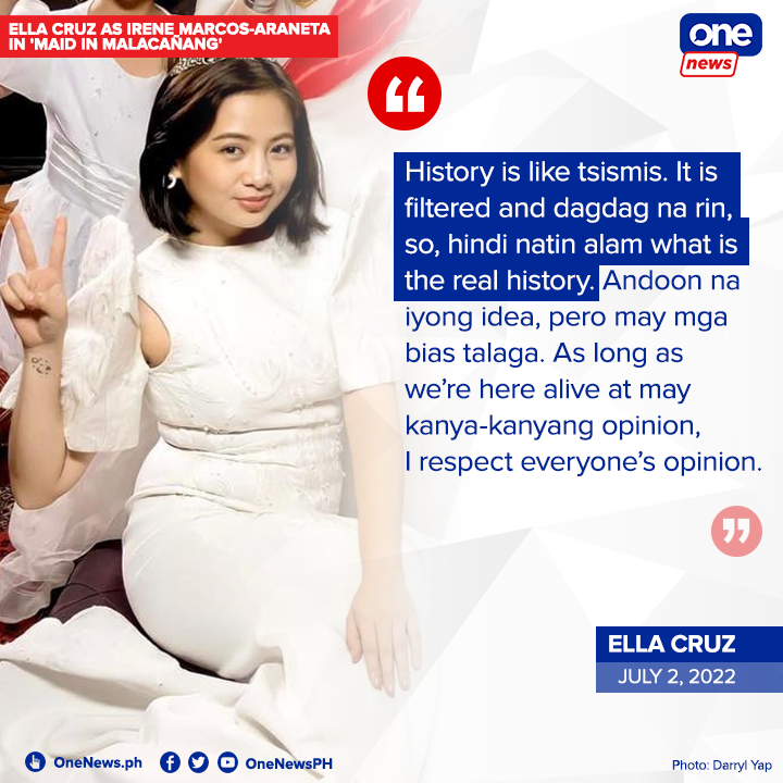 onenewsph's tweet image. &apos;History is like tsismis... May kanya-kanyang opinion, I respect everyone’s opinion&apos;

Actress Ella Cruz, who was born post-1986, has this to say about Philippine history as she plays the role of Irene Marcos-Araneta in Darryl Yap&apos;s controversial film &quot;Maid in Malacañang.&quot;