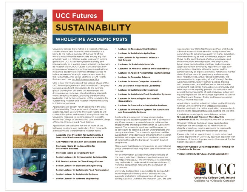 John O'Halloran (@johbees) on Twitter photo Do you want shape a sustainable future <a href="/UCC/">UCC Ireland</a> ? We are seeking to fill twenty seven academic posts <a href="/SEFSUCC/">SEFS@UCC</a> <a href="/CUBSucc/">Cork University Business School (CUBS)</a> <a href="/UCCResearch/">UCC Research</a> - we hope you are inspired and interested in joining us! Do you want shape a sustainable future <a href="/UCC/">UCC Ireland</a> ? We are seeking to fill twenty seven academic posts <a href="/SEFSUCC/">SEFS@UCC</a> <a href="/CUBSucc/">Cork University Business School (CUBS)</a> <a href="/UCCResearch/">UCC Research</a> - we hope you are inspired and interested in joining us!