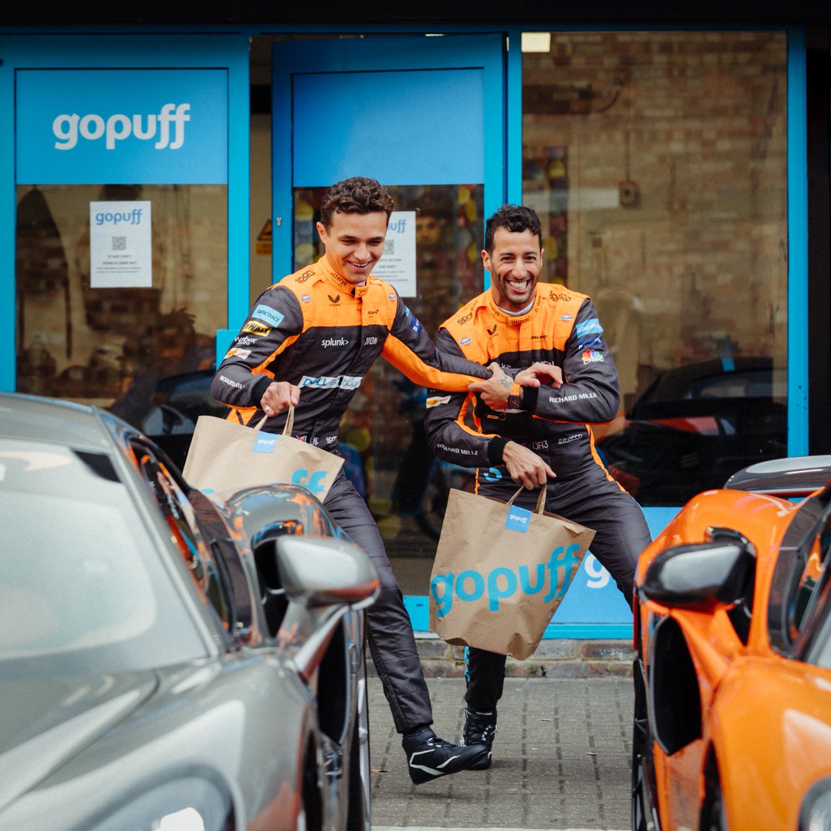 We are proud to be official partners of the @McLarenF1 team. We are fast, they are even faster. It just works. Who’s excited for this weekend? Can't wait to see @LandoNorris & @DanielRicciardo in action! #Gopuff #McLaren #BritishGP